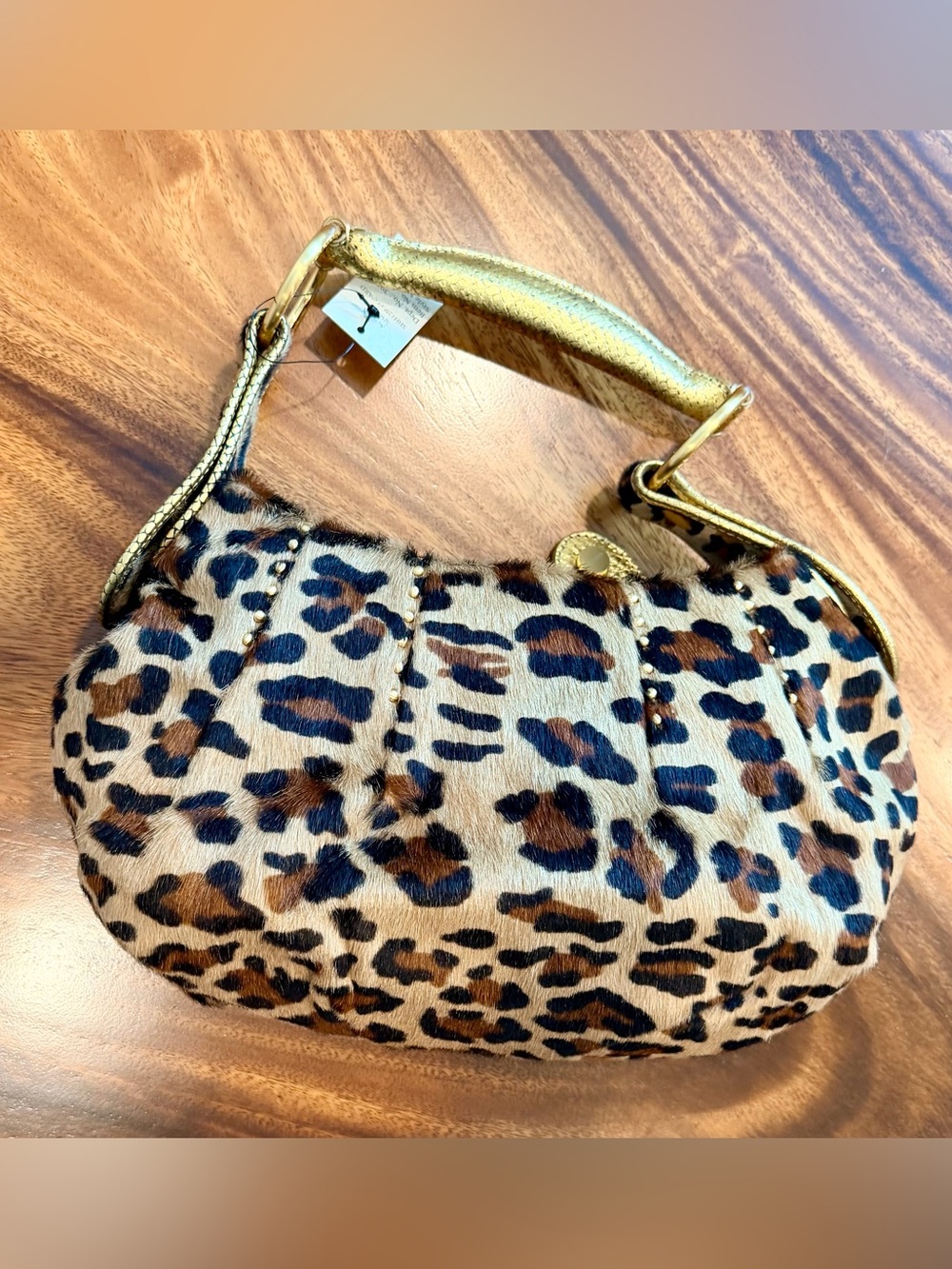 Maxx New York Genuine Calfhair Leopard Print HoboBag Gold Leather Handle NWT Y2K - Picture 7 of 17